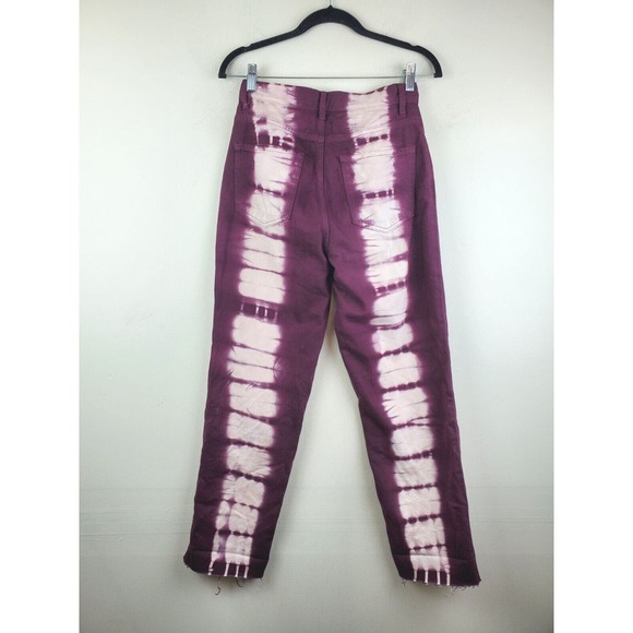 Pacsun 26 High Rise Straight Jeans Tie Dye Raw Hems Button Fly Eco Raspberry - Picture 6 of 13